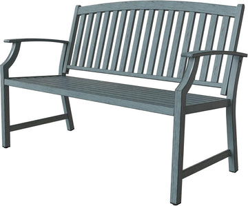 52" Farmhouse Outdoor Bench, Garden Benches with Anti-Rust Aluminum Metal Frame, Faux Wood Grain Finish Frame Patio