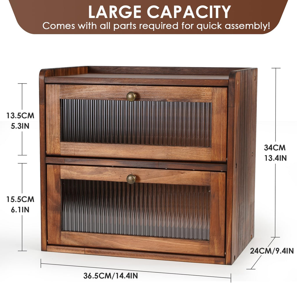 Countertop Wooden Bread Storage Container Bin 2 Layer Breadbox Holder Large Capacity Keeper Vintage Farmhouse Food