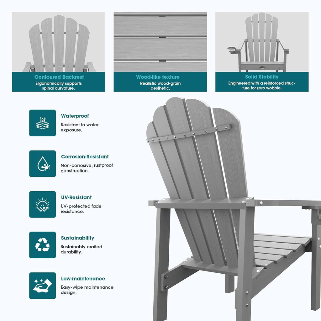 Stackable Adirondack Chair Set of 4, Fire Pit Chairs Set of 4 | All-weather HDPE, with Cup Holder, Plastic Outdoor