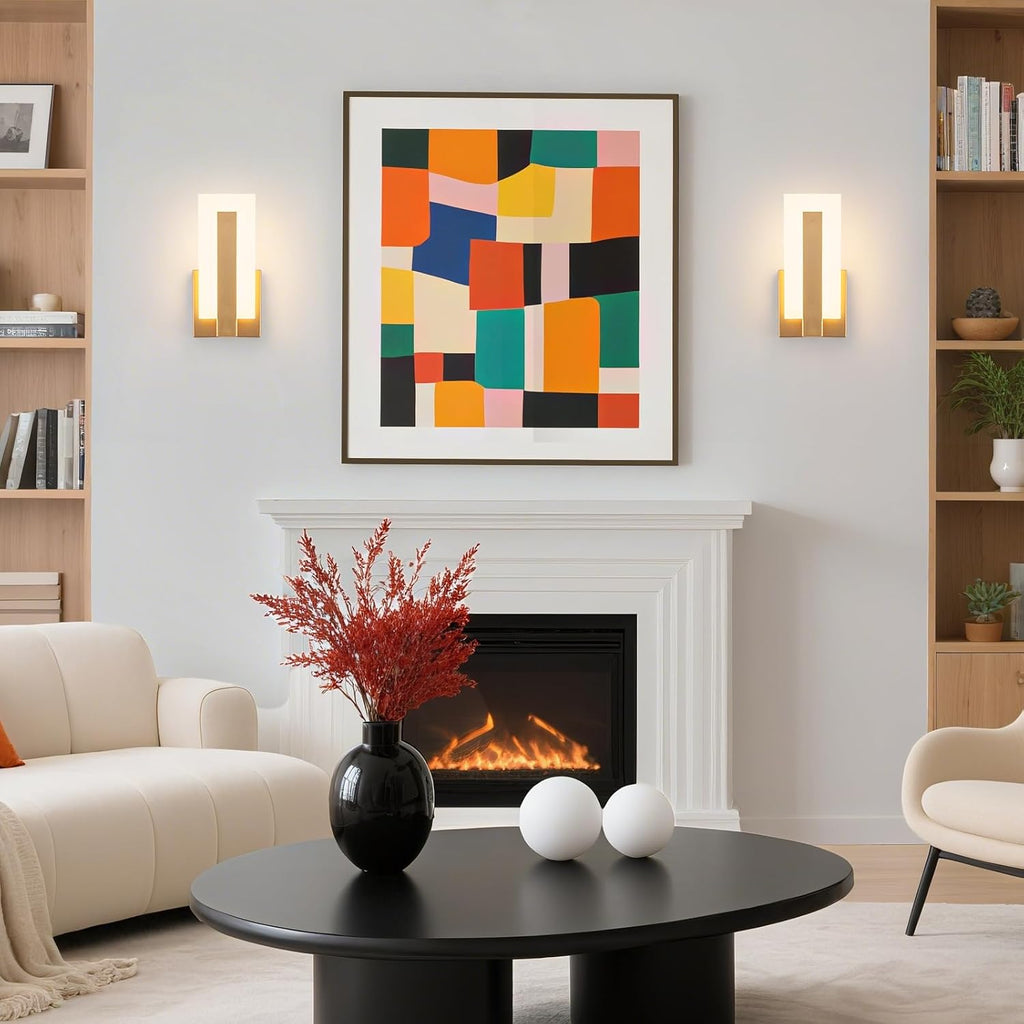 Modern Wall Sconces Set of 2, 3000K Warm White Wall Sconce, Acrylic Gold Wall Lamp, Hardwired Wall Mount Lighting
