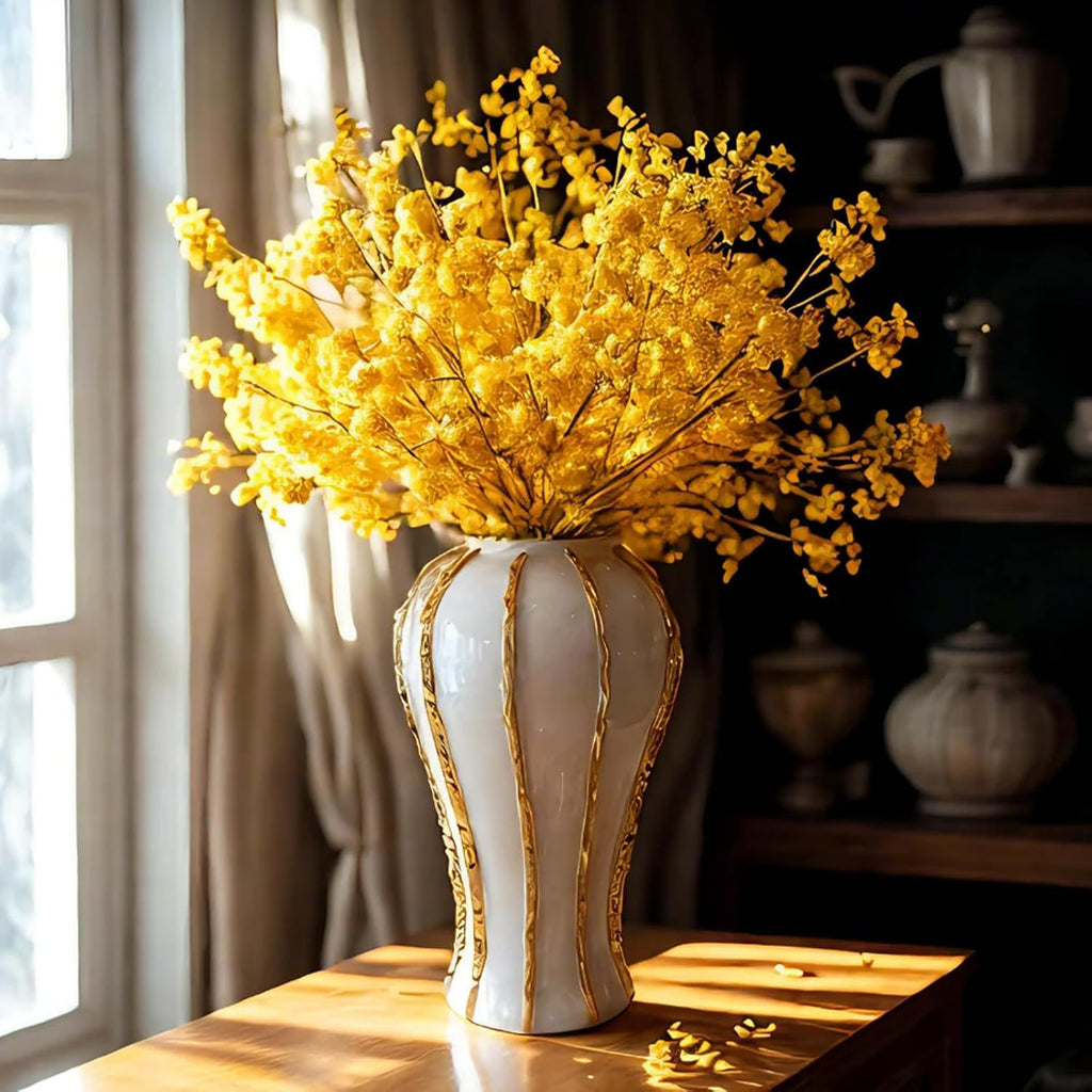 White and Gold Vases for Centerpieces,White Gold Ginger Jars Decor,Large Gold Vases Counter,Vintage Vase with
