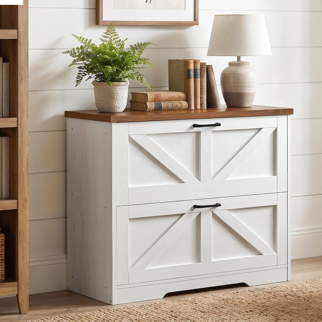 2 Drawer File Cabinet, Farmhouse Lateral Filing Cabinet for Letter/A4/Legal Size, Large Wooden Office Storage