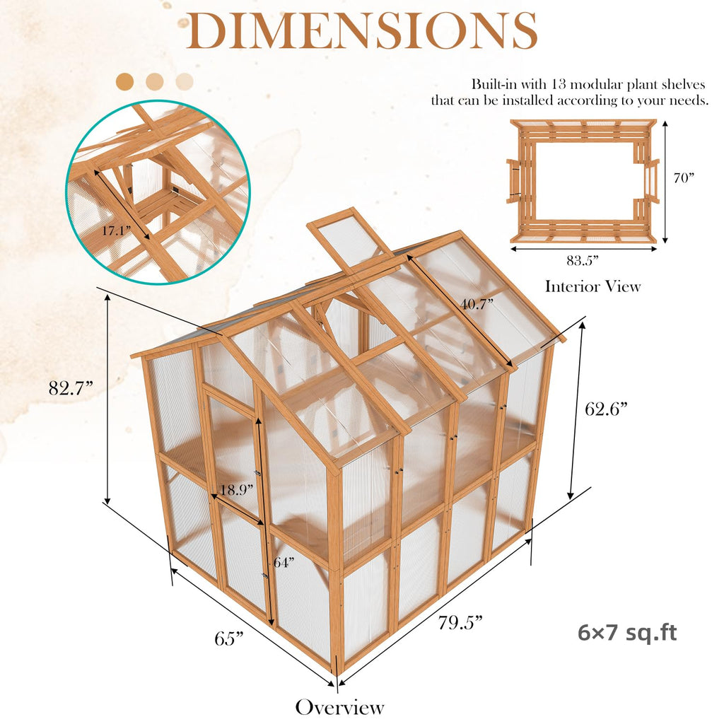6x8 FT Wooden Greenhouse for Outdoors