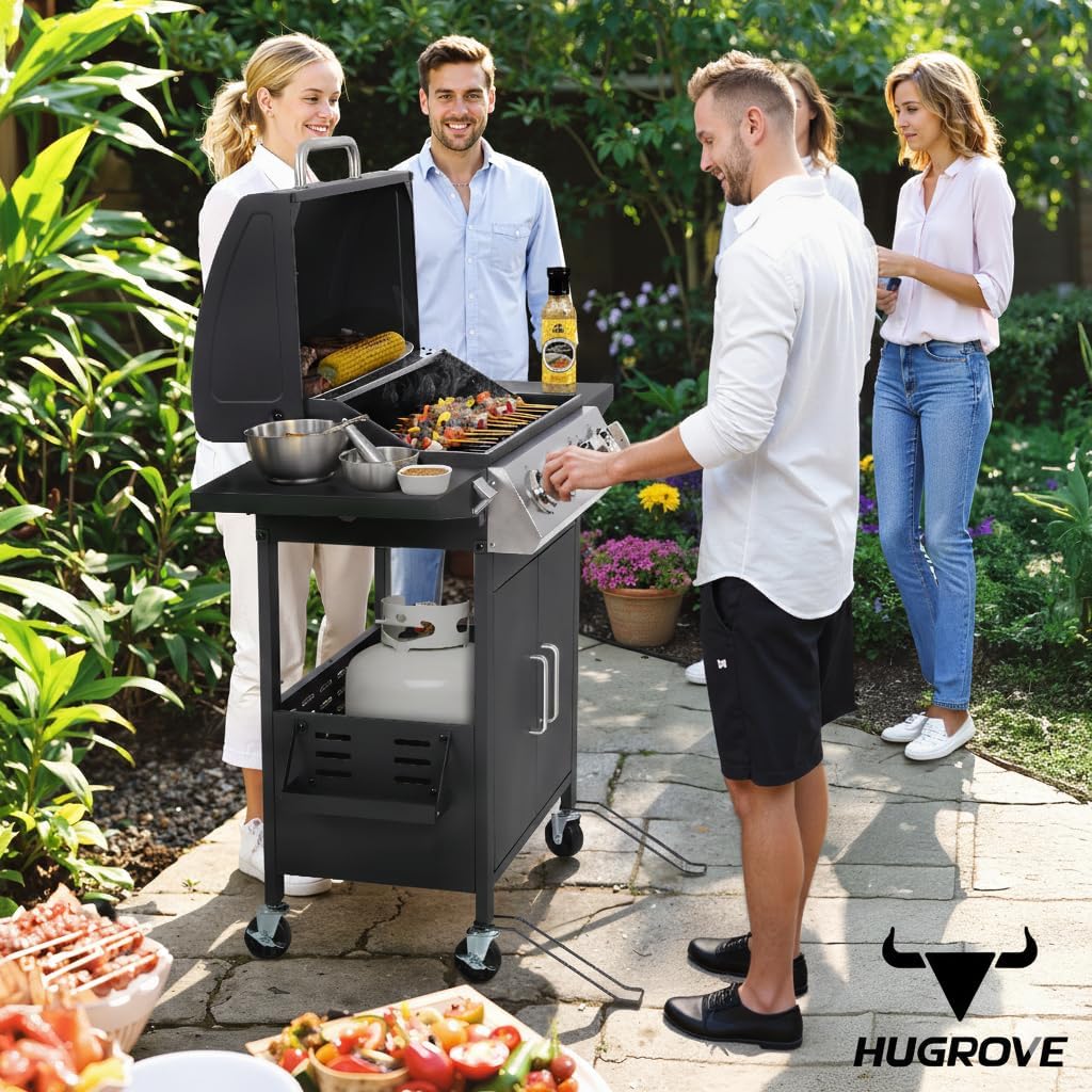 Propane Gas Grill with Wheels, Stainless Steel BBQ Grill for Patio and Backyard Cooking