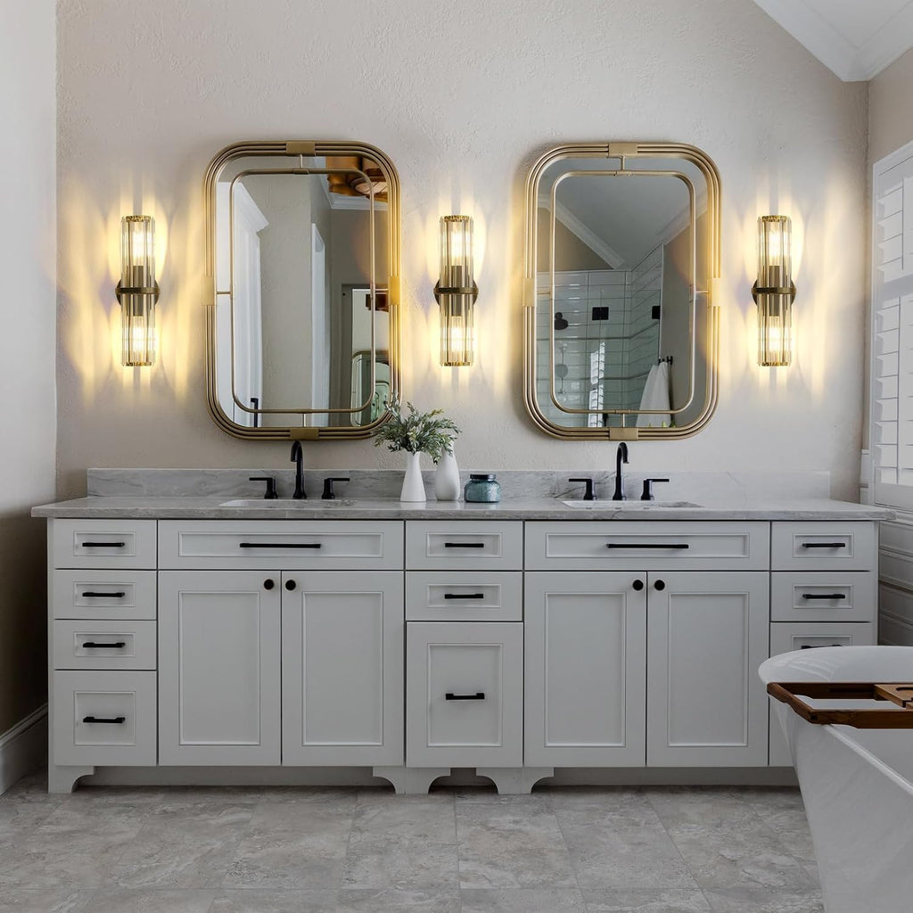Crystal Wall Sconce Set of 2, Gold Crystal Bathroom Wall Light, Modern Sconces Wall Decor 2-Light Luxury Indoor Wall