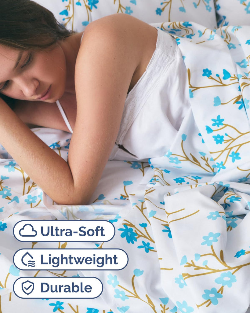 Split King Floral Sheets Set, 5 Pieces, Boho, Chic Bed Sheets - Sea Spring