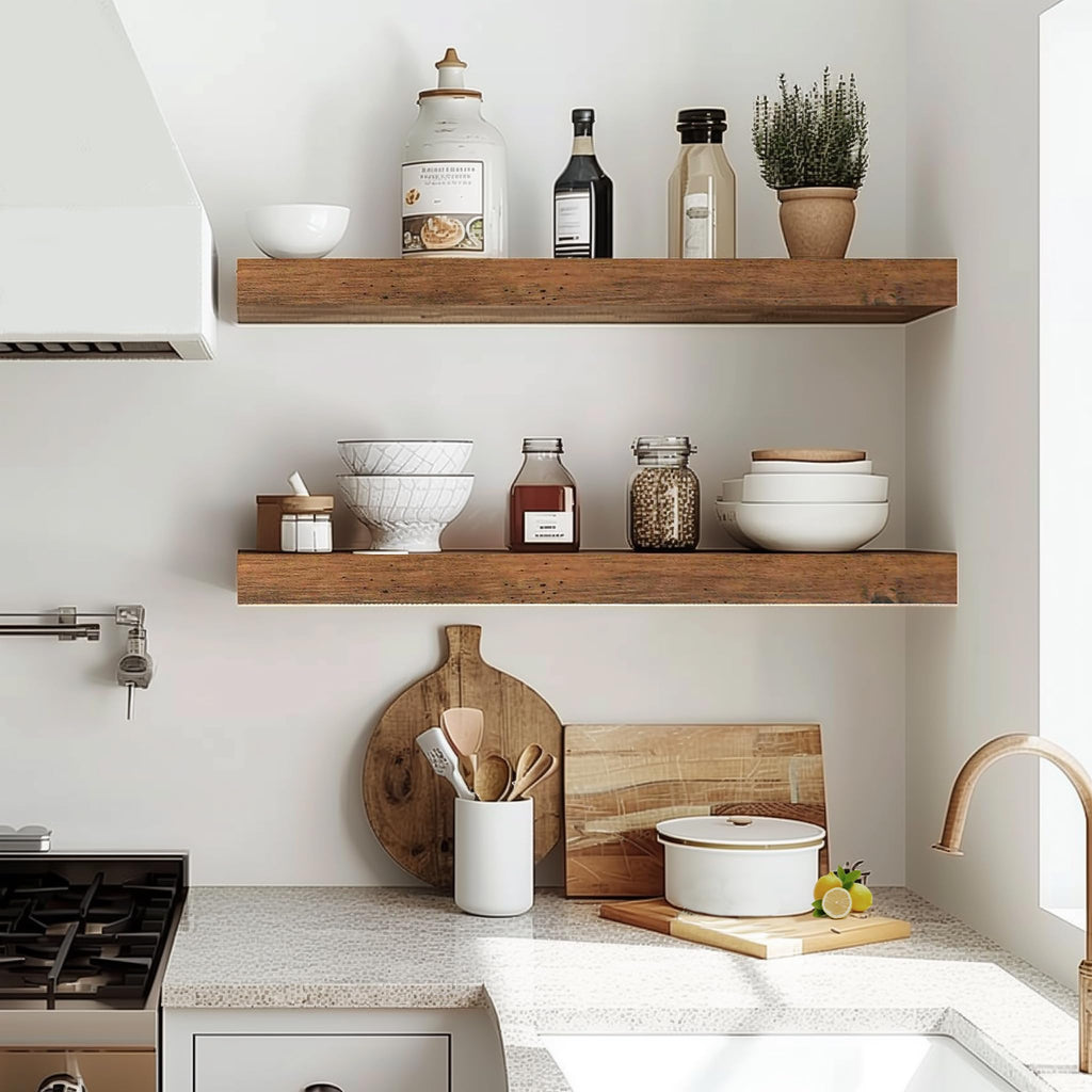 24in Rustic Brown Floating Shelves for Wall, Set of 2