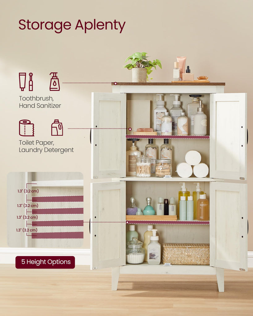 Farmhouse Storage Cabinet with 4 Barn Doors, Adjustable Shelves
