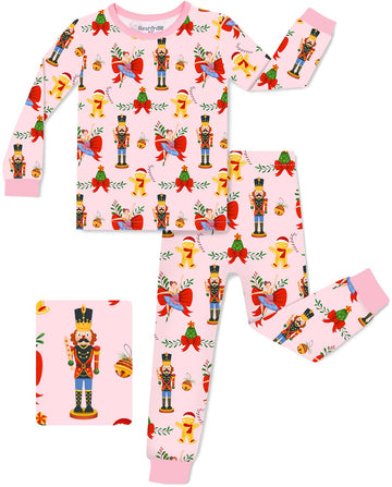 Bamboo Viscose Toddler Girls Kids Pajamas Sugarplum Wishes Pjs Long Sleeve Snug fit - 2pcs Soft Jammies