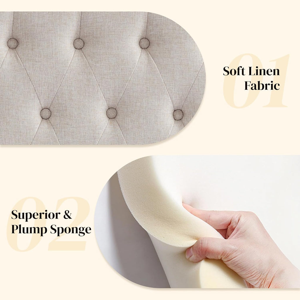 Tufted Upholstered Queen Bed Headboard in Modern Button Design, Adjustable Solid Wood Head Board, Premium Linen