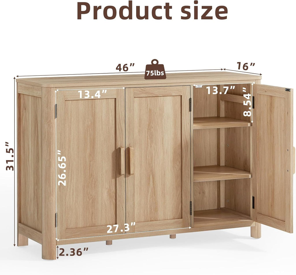 Sideboard Buffet Cabinet with Storage, 46" Arc-Shaped Credenza with 3 Doors & Adjustable Shelves