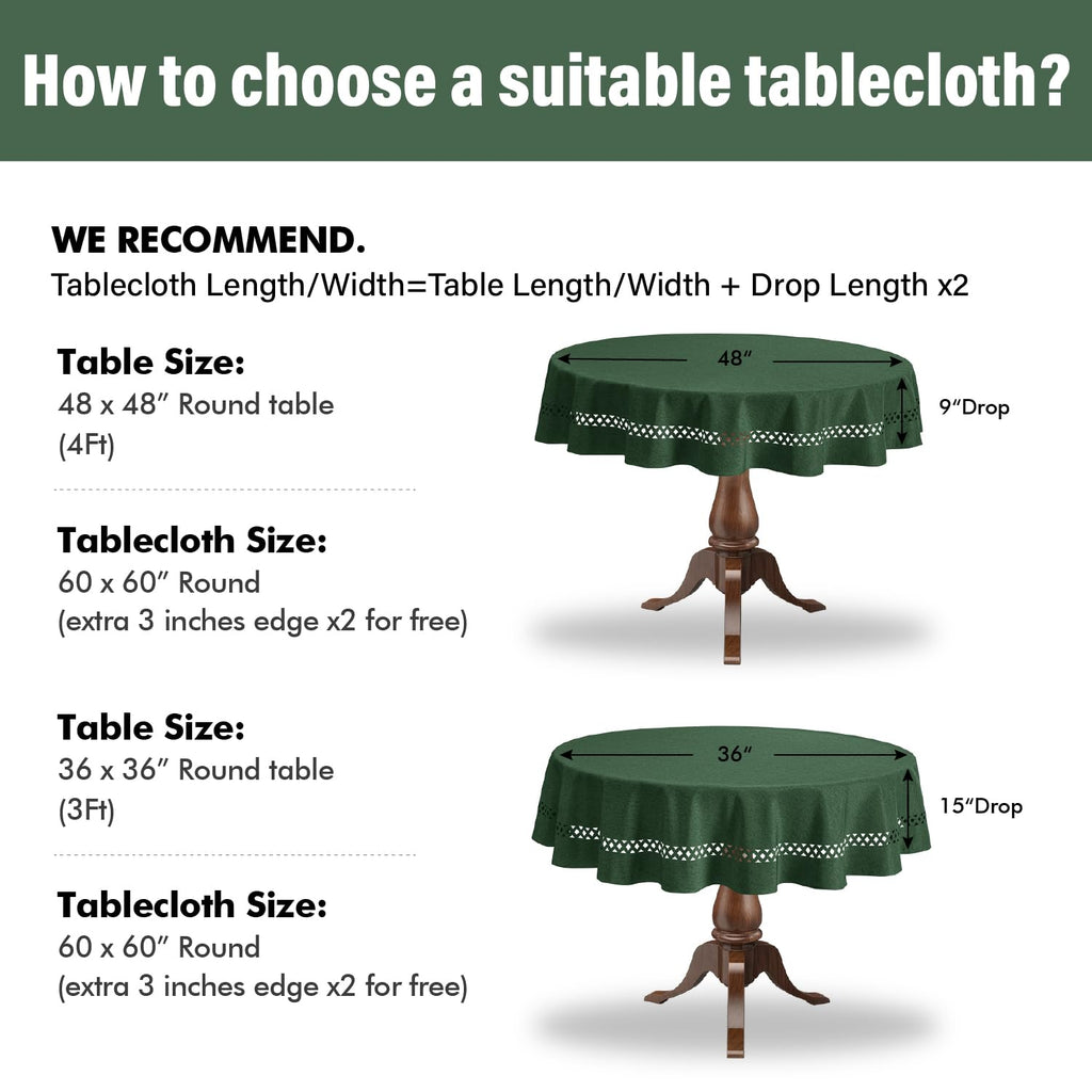 Army Green 60 Inch Round Linen Christmas Tablecloth with Cutouts