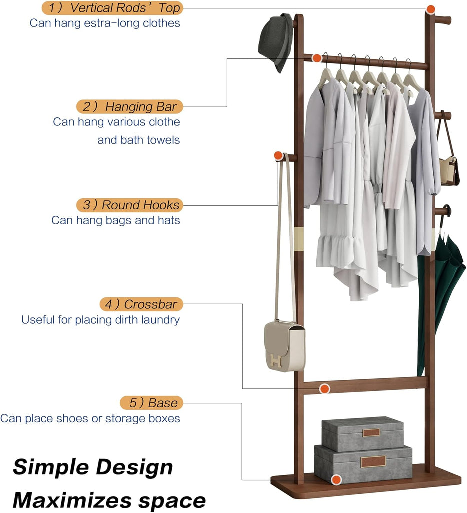 Solid Wood Coat Rack with Dimensions 23.6 x 11 x 64.1 Inches, Environmentally Friendly, Easy to Assemble, Ideal Spaces