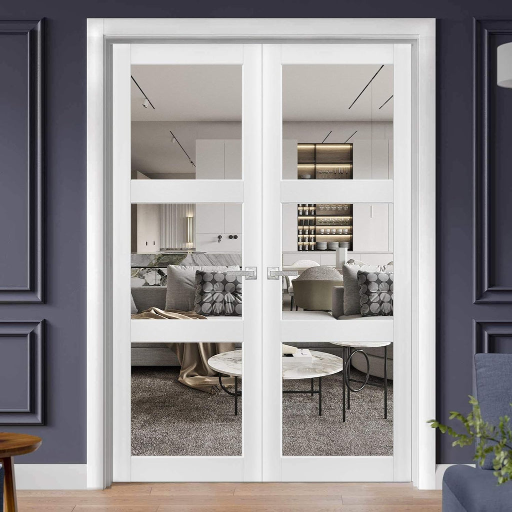 Lucia 2555 | Double Swing Interior French Doors with Glass, Solid Wood, Prehung, Hardware Included, 