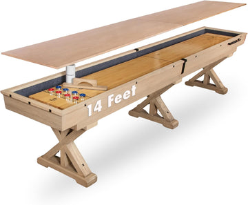 12/14 FT Solid Wood Shuffleboard Table, Comes in 2 6/7' Pieces Goes Around Stairs & Hallways