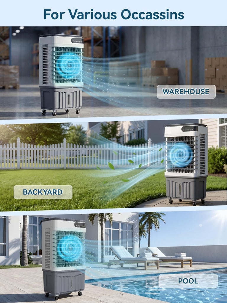 2600CFM Swamp Cooler, 4-IN-1 Evaporative Air Conditioners With 8.5 Gal Water Tank, 4 Ice Packs, Remote, 12H Timer