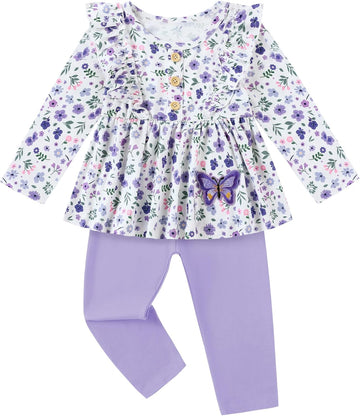 Baby Girl Clothes Toddler Outfits Ruffle Long Sleeve Top Solid Pants 2 Piece Girls' Fall Winter Clothing Set