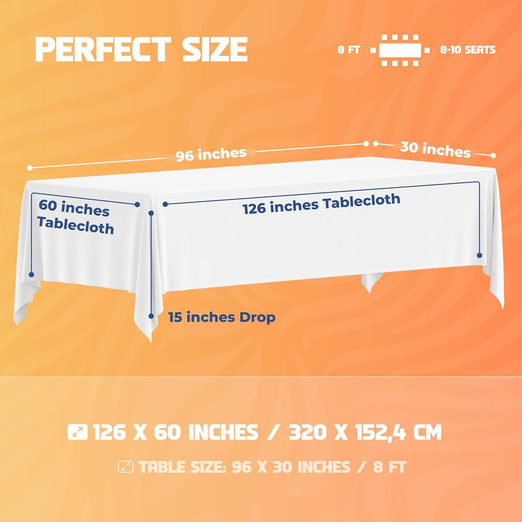 WEALUXE White Table Cloths for 8 Foot Rectangle Tables, 2-Pack, 60x126 inches, Water, Stain and Wrin
