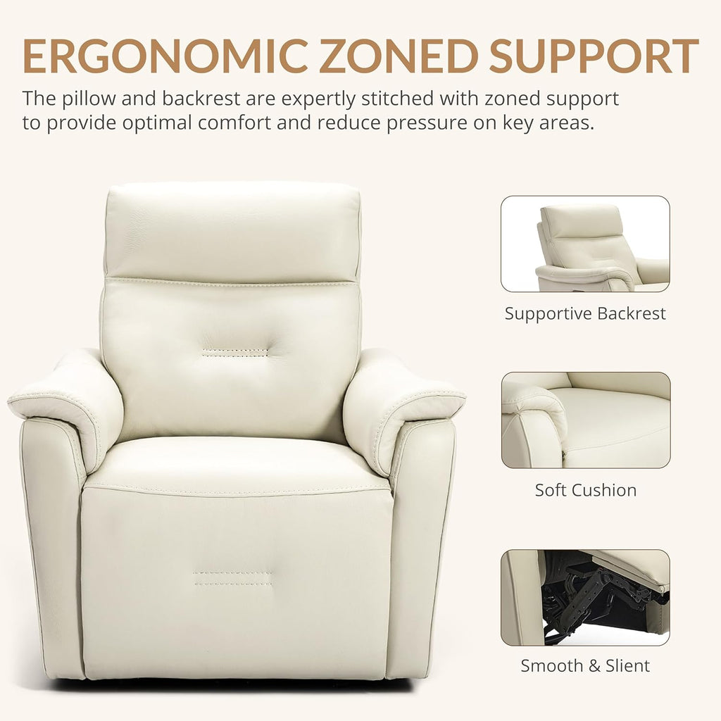 Genuine Leather Recliner Chair, Electric Power Recliner Chairs for Adults, Comfortable Single Sofa Chair with USB