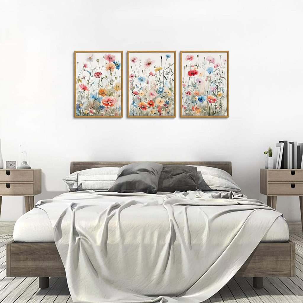 Colorful Wildflower Canvas Wall Art Set Of 3 Flowers Pictures Prints Flowers Printing Floral Watercolors Flower wall