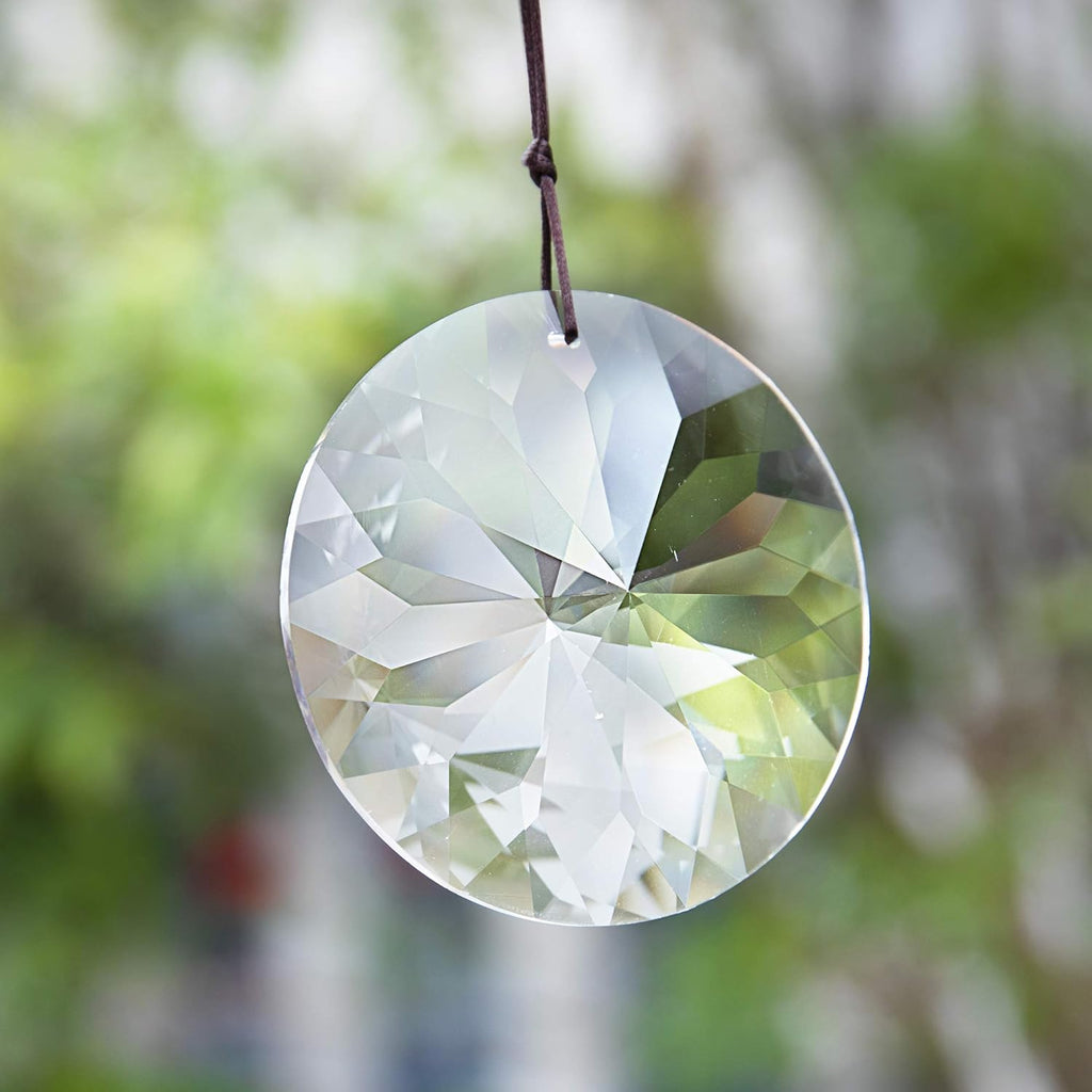Bauhinia Hanging Faceted Crystals Large Window Prisms Suncatcher - 3inch Round Crystal Ornament, Window Hanging Decor