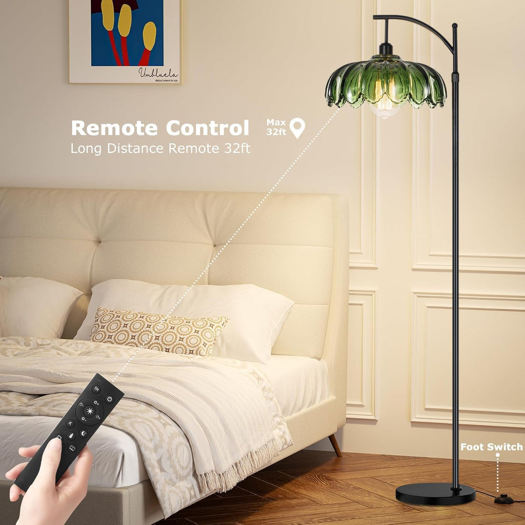 Glass Floor Lamp,Gold Dimmable Standing Lamp with Remote