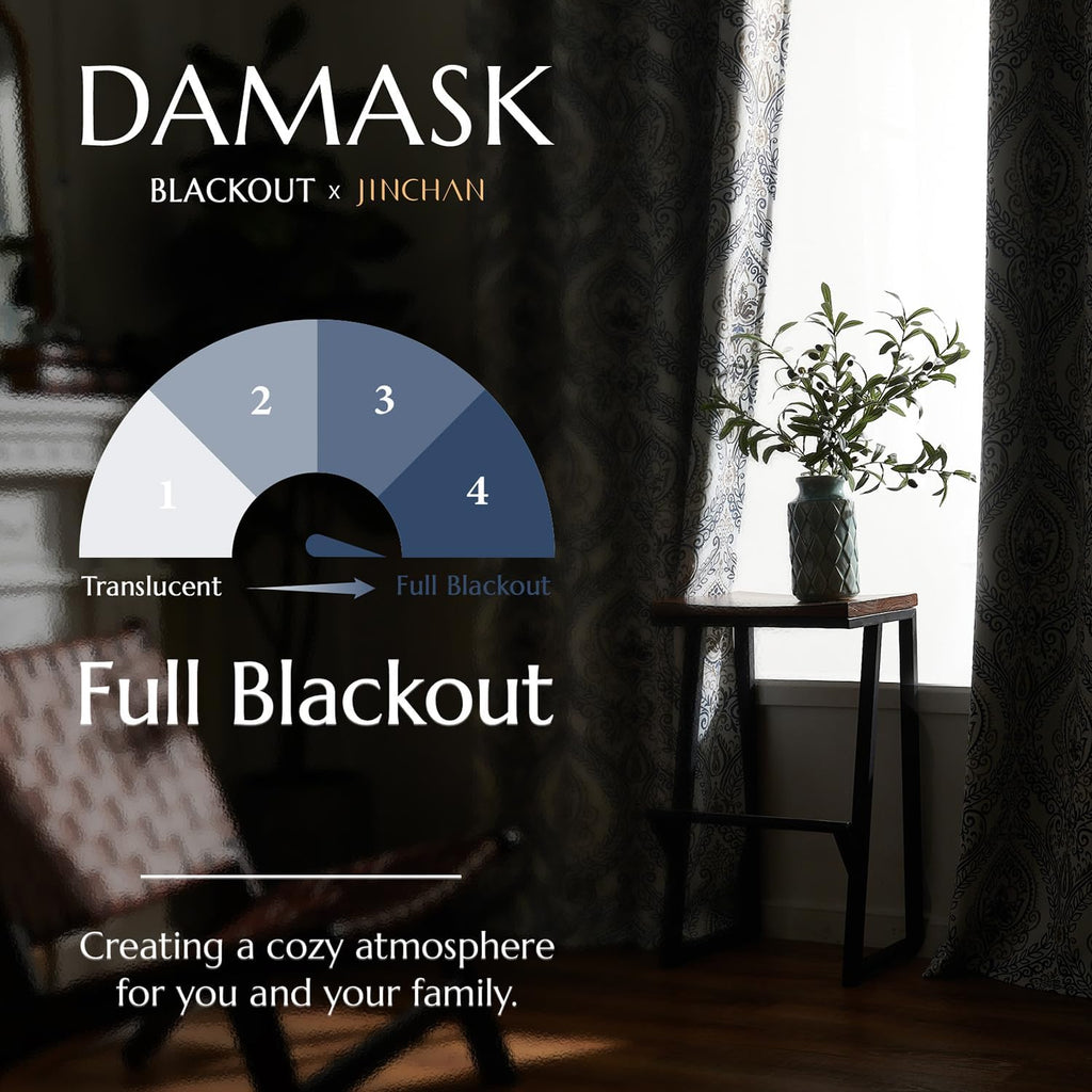 Blackout Curtains Blue Damask Medallion Curtain for Bedroom Black Out Drapes Printed Vintage Luxury