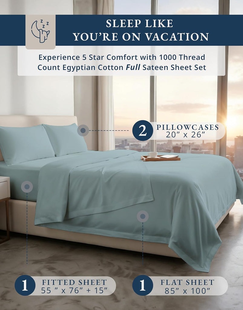 King Sheets 1000 Thread Count 100% Egyptian Cotton - French Blue