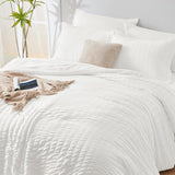 Queen Comforter Set White Seersucker 7 Pieces Bed in a Bag Queen Comforter Set with Sheets
