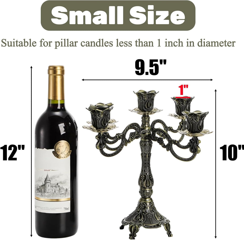 5-Candle Metal Candelabra, 10 Inch Tall 5 Arms Candle Holder Stick for Taper Candles, Vintage Candelabra Candle Stand