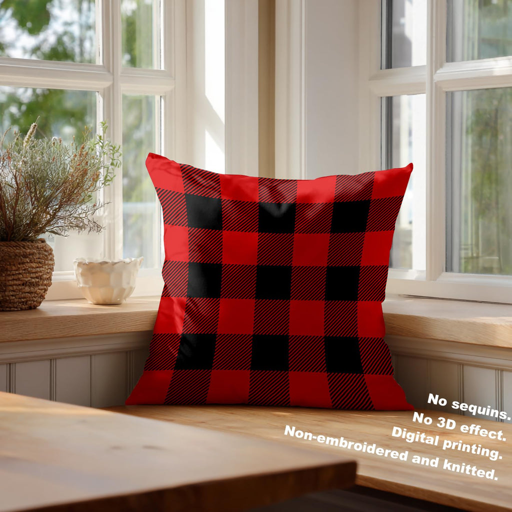 Red Black Plaid Throw Pillow Covers, Simple Rustic Lumberjack Geometric Retro Decorative Pillow Covers Digital