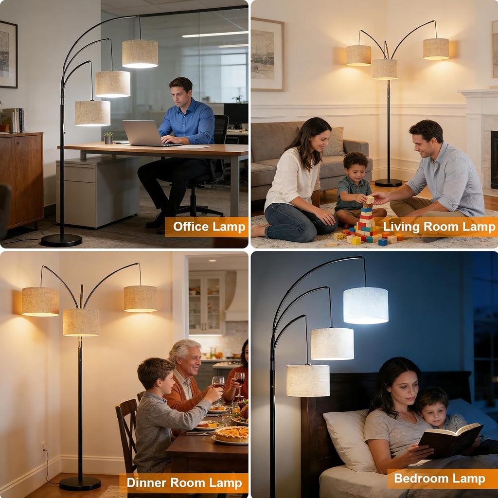 80 Inch Arc Floor Lamp with Remote Control, 3-Light Dimmable Standing Lamp, 2400LM Super Bright Tree Lamp