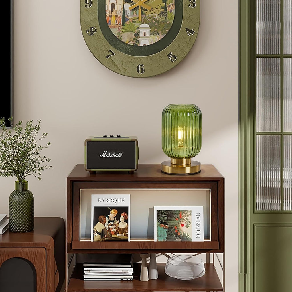 Glass Table Lamps Mid Century Modern Globe, Dimmable Green Table Lamp, Small Gold Table Lamp