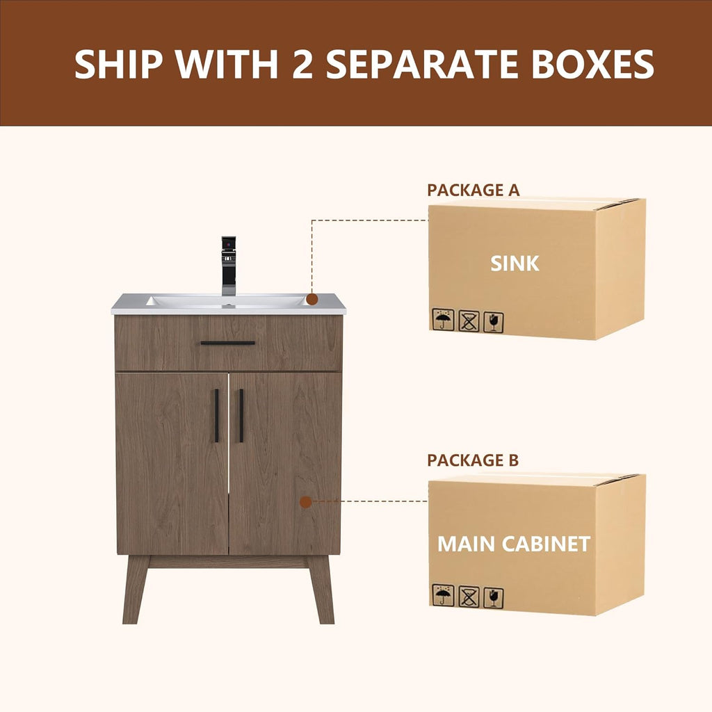 24" Bathroom Vanity with Sink, Vanity Combo with Two Soft Close Cabinet Doors