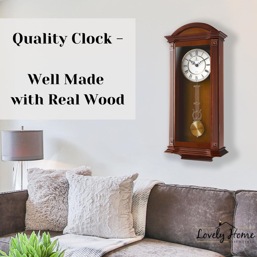 Pendulum Wall Clock, Large Hanging Wooden Grandfather Wall Clock, Quiet