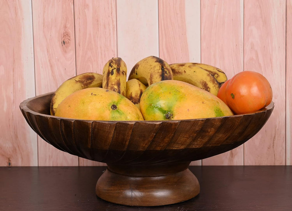 Mango Wood Decorative Wooden Bowl Hand Carved Home Decor for Dining Table Center, Living Room, Kitchen Décor (12" x