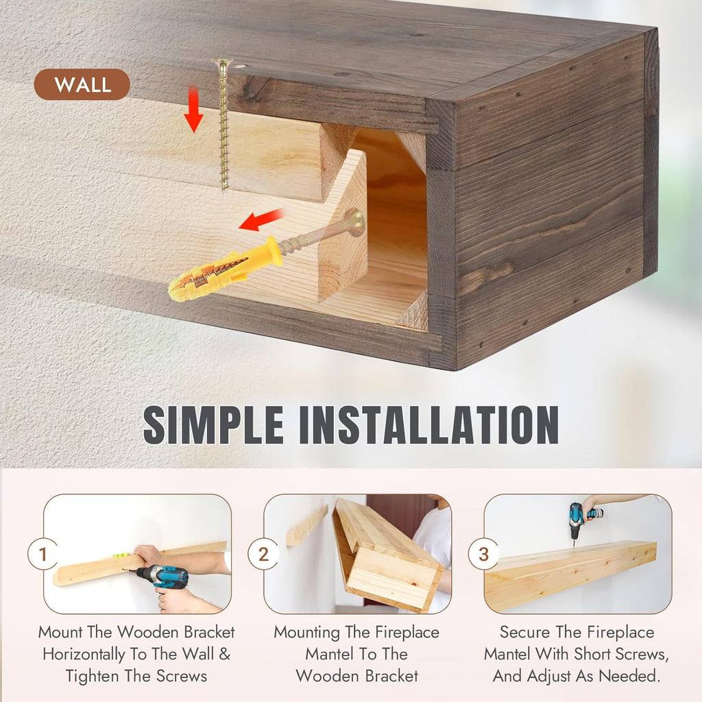 Fireplace Mantle Shelf - 60×8×5Inch Handcrafted Wall Floating Mantel Shelf for Over Fireplace - Rustic Traditional