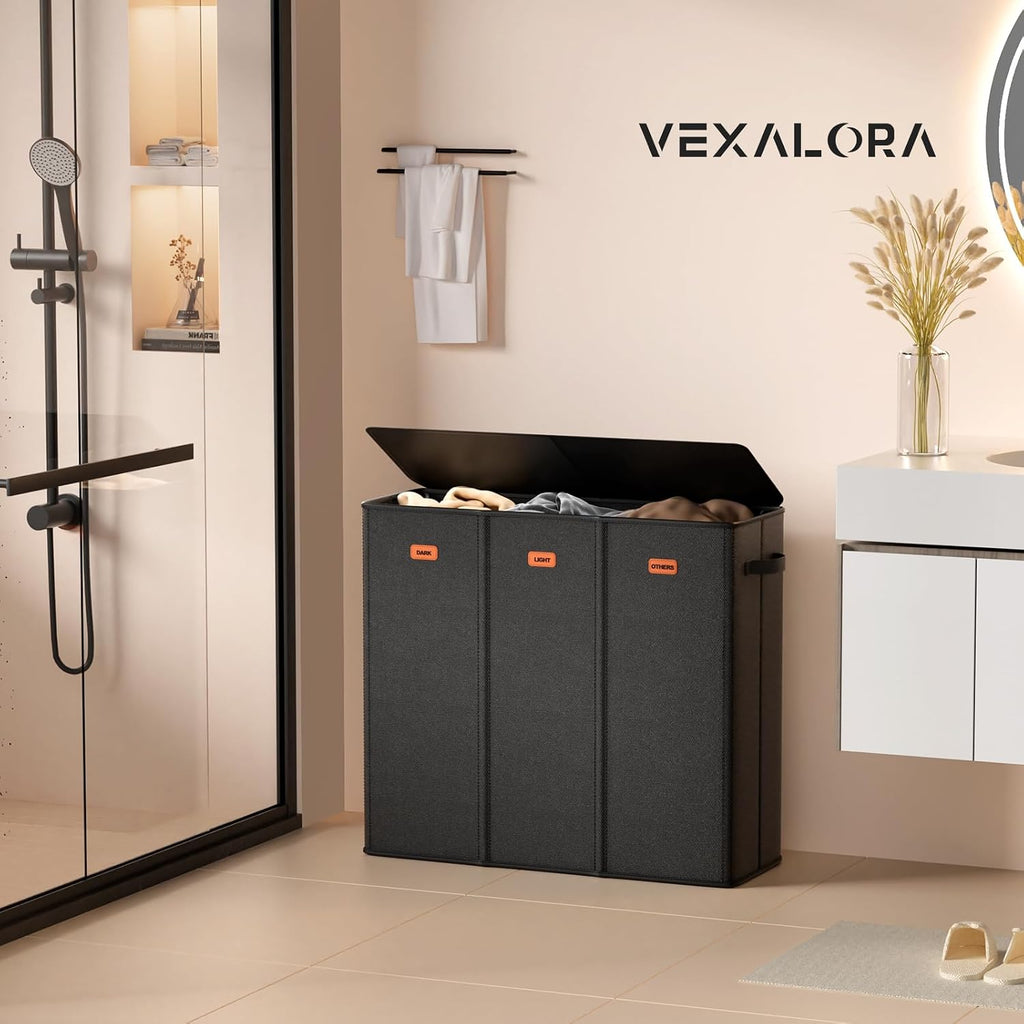 185L Laundry Hamper 3 Section, Laundry Hamper with Lid, Dirty Clothes Hamper with 3 Removable Washing Bags, Extra
