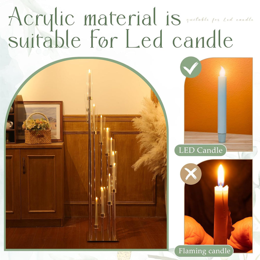 2 Pack 10 Arms Wedding Candelabras Centerpiece,50 Inches Tall Floor Standing Candle Holders with Clear Acrylic Shades