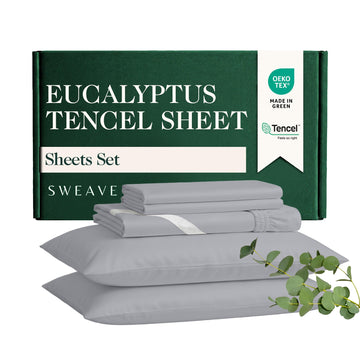 Cooling Tencel Lyocell Sheets Queen BCI Cotton Blend, 4Pc, Light Grey