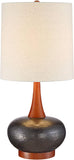 Andi Mid Century Modern Table Lamp 24.5" High Hammered Bronze Ceramic Wood Off White Tall Drum Shade Bedroom House