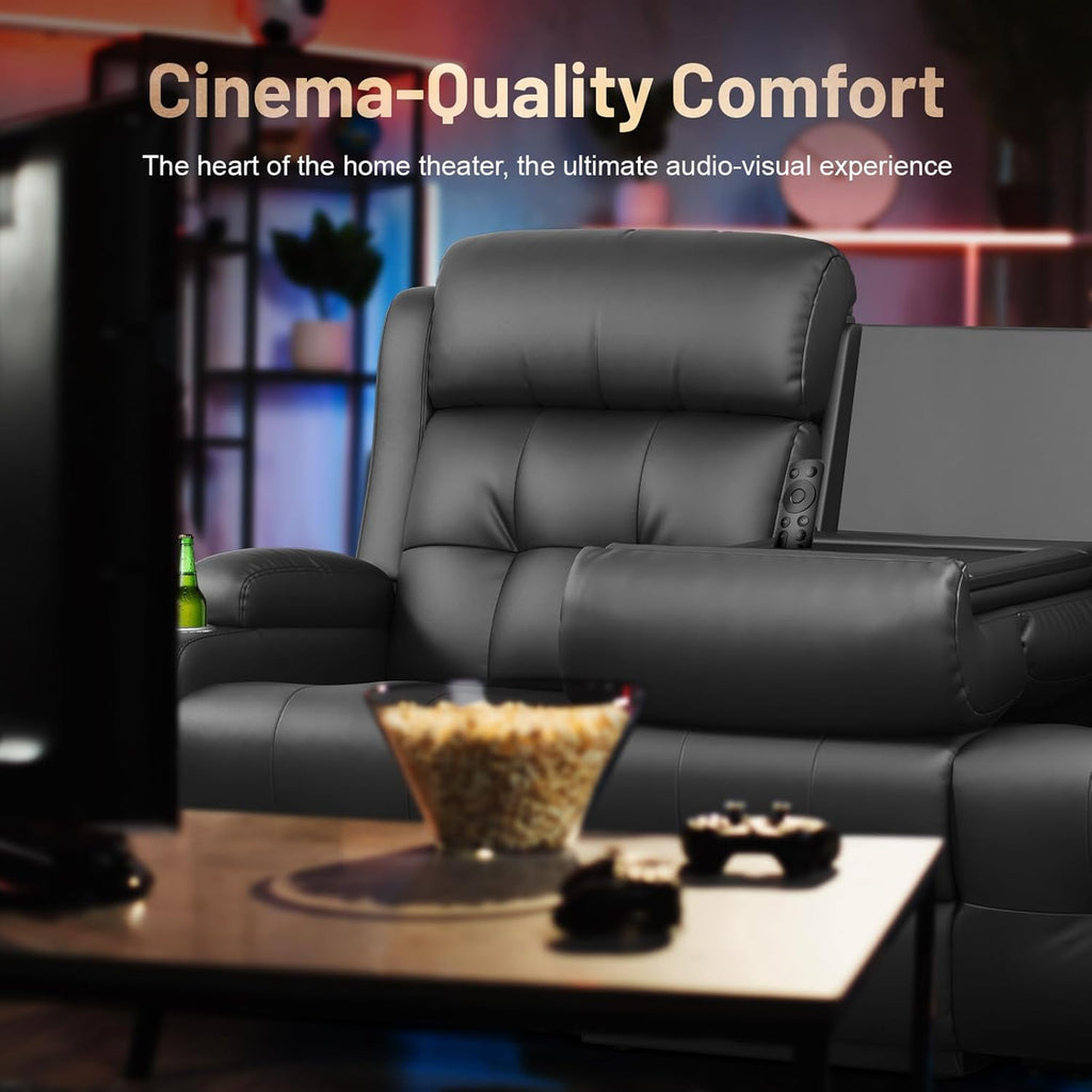 3-Seater Loveseat Recliner Sofa, Home Theater Seating Reclining Couch with Flip Middle Backrest