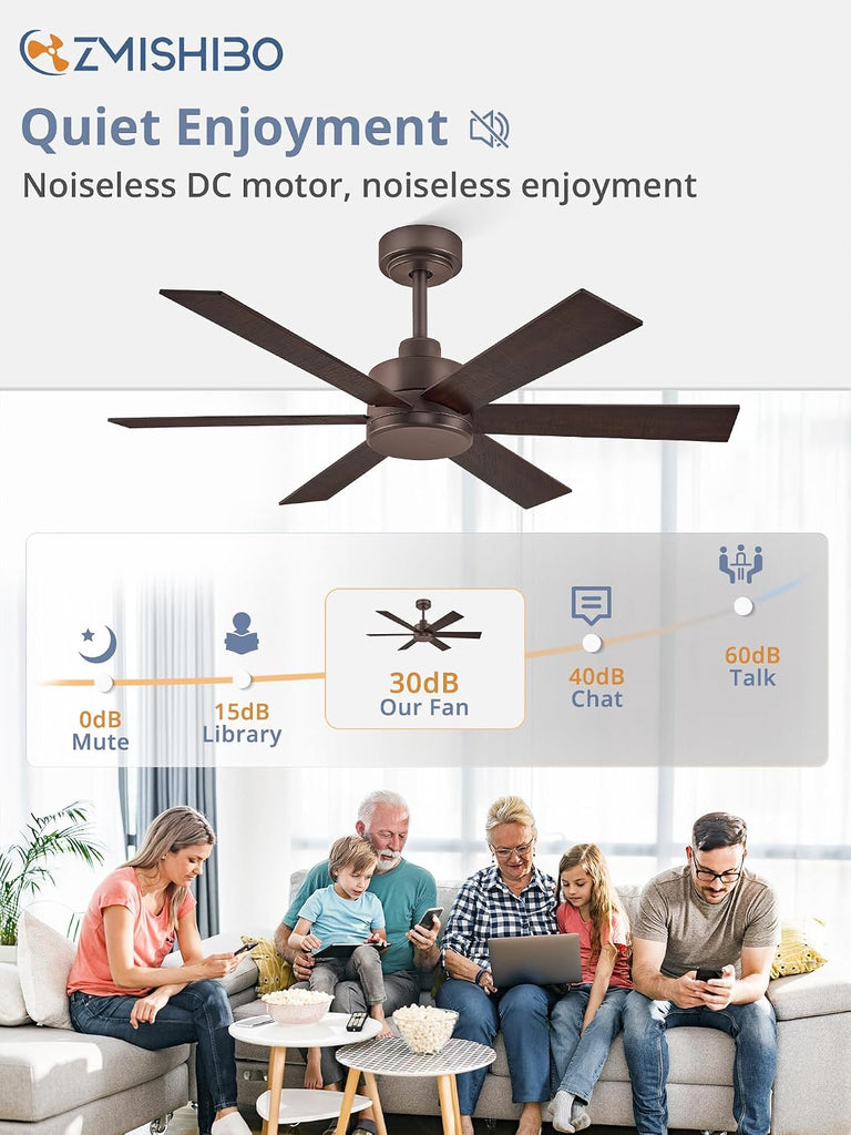 42 Inch Ceiling Fans No Lights, Farmhouse Rustic Ceiling Fan Without Light, 6 Blades, Quiet Reversible DC Motor