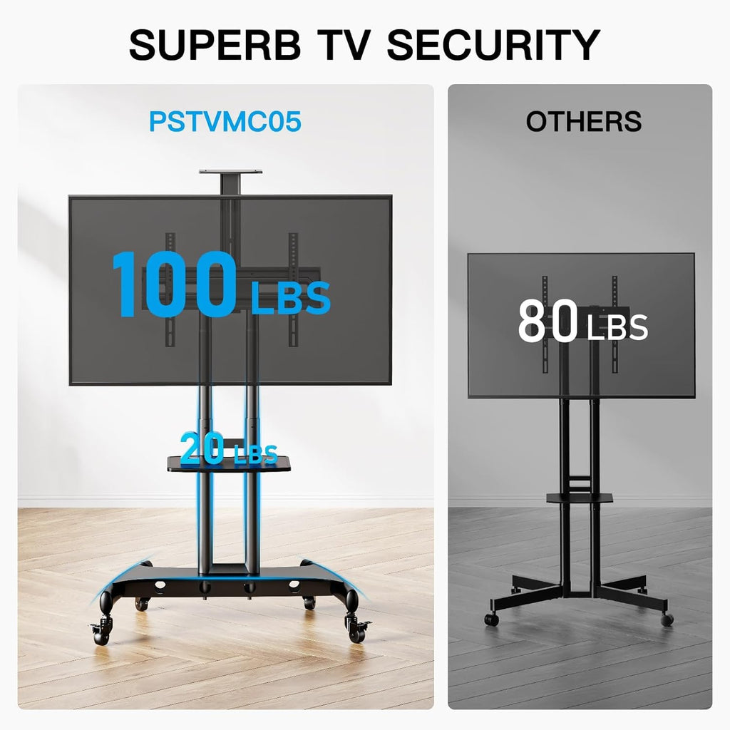 Rolling TV Stand for 32-85 Inch Flat/Curved TVs up to 100 lbs