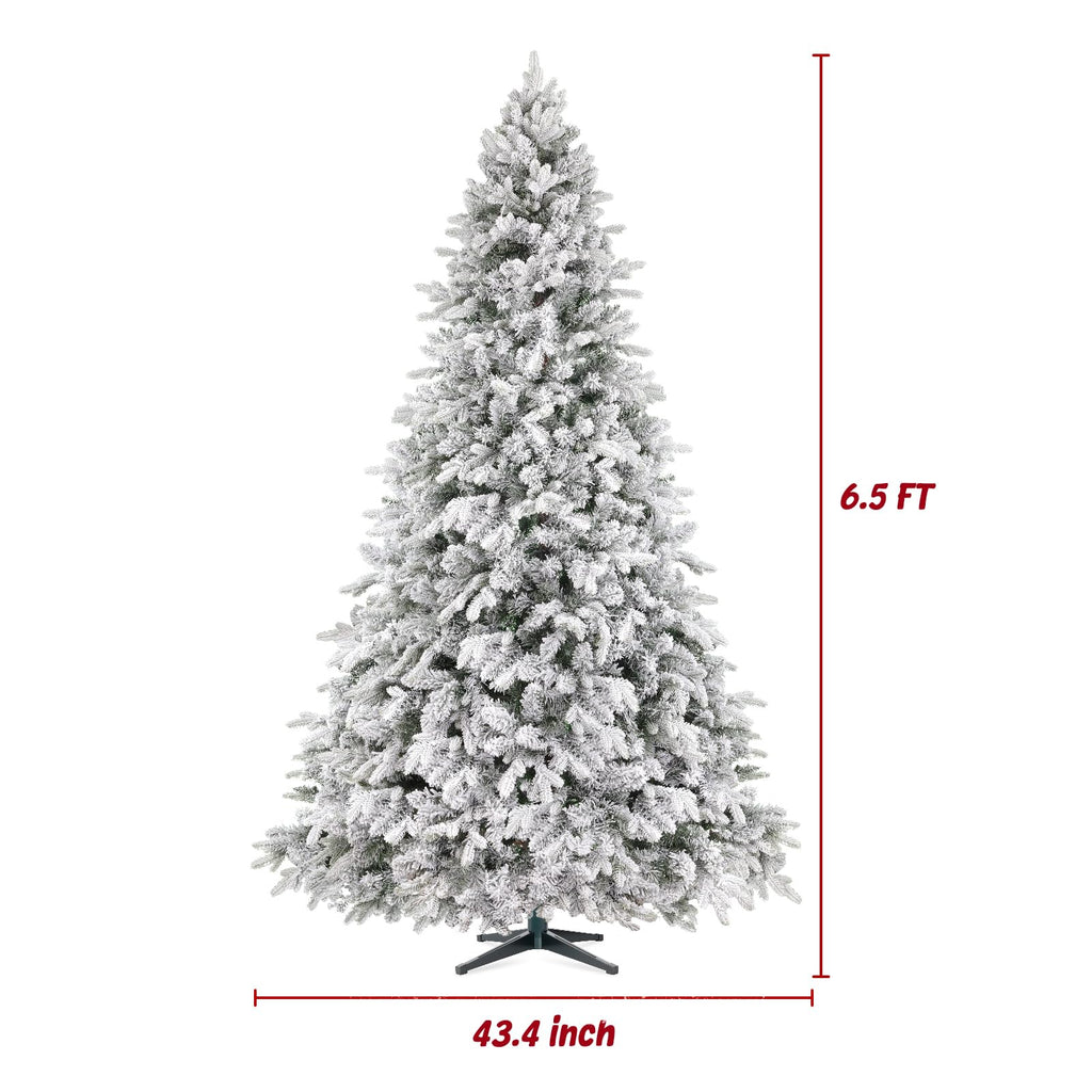 6.5ft Pre-Lit Flocked Christmas Tree with 360° Rotation, Remote Control, Warm White & Multi-Color Lights, Built-in