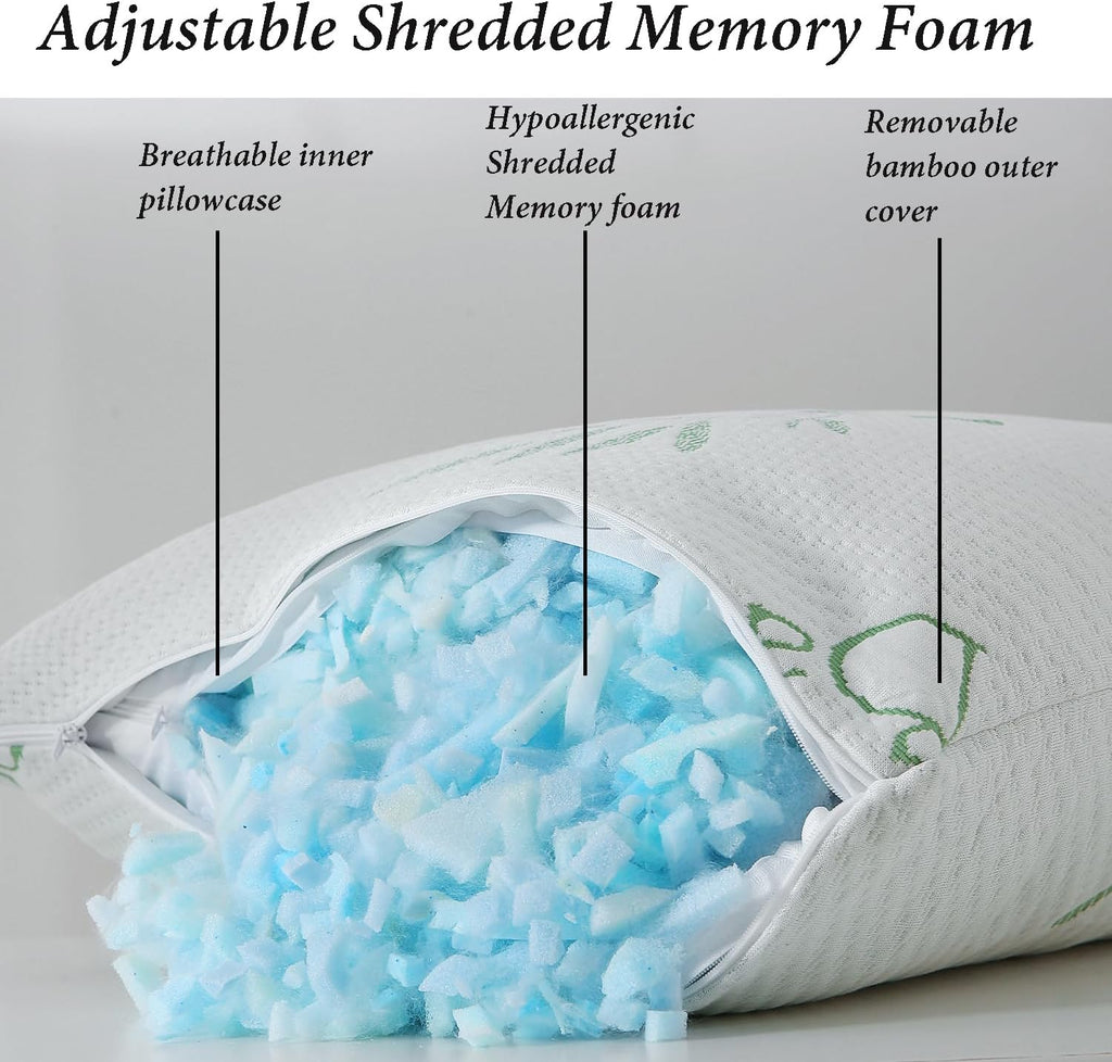 King Size Memory Foam Pillows Set of 2, Bed Pillow for Sleeping, Firm Pillow Gel for Neck Support, Hotel Quality Bed