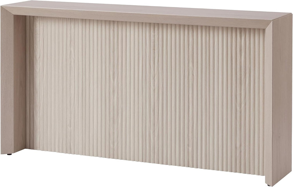 56" Fluted Wooden Rectangular Console Table Ribbed Entryway Table, Sofa Table , Couch, Hallway, or Office, Beech White