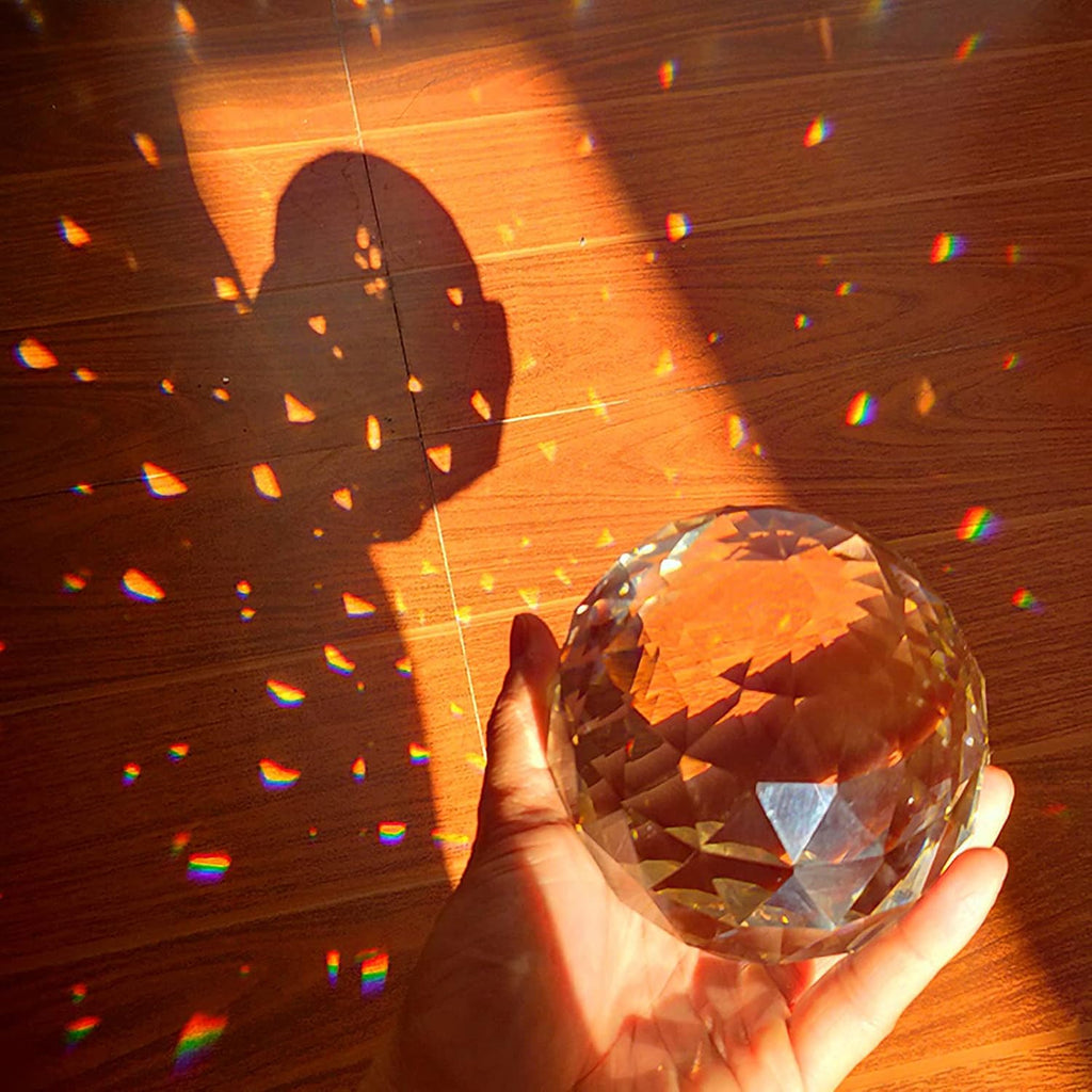 4.72inch/120mm Clear Glass Crystal Ball Prism, Sphere Faceted Gazing Ball Suncatcher Rainbow Maker for Window