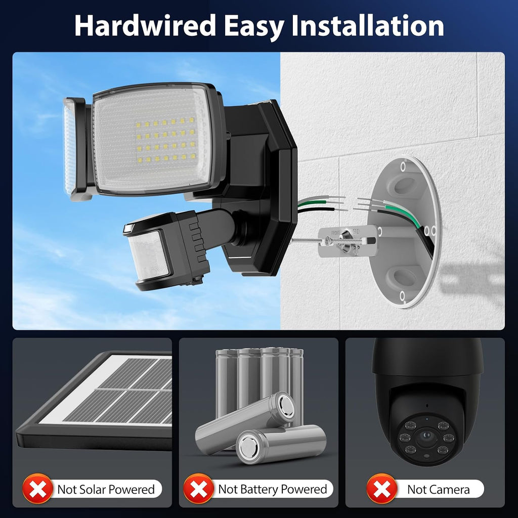 32W 2 Head Motion Sensor Outdoor Lights, 3200LM 6500K LED Security Light Hardwired, Dusk to Dawn, Motion Detector