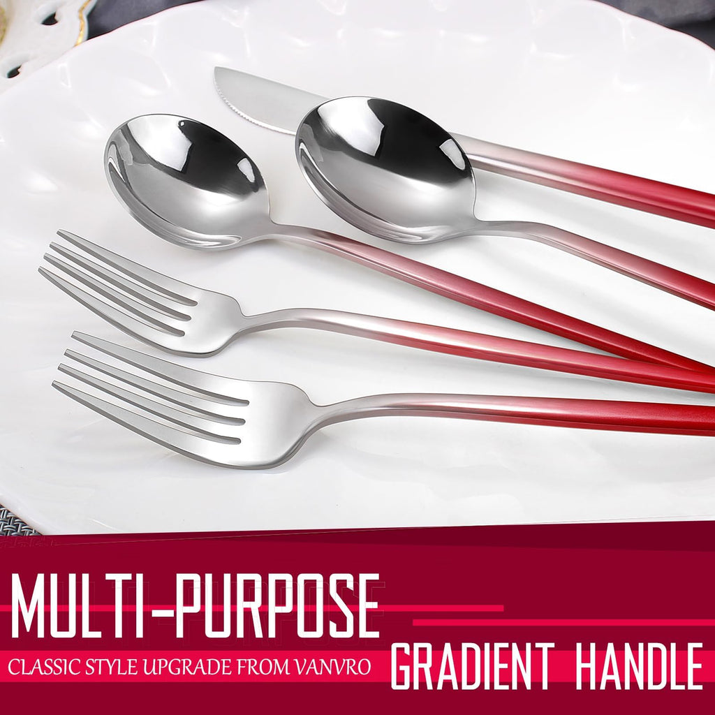 Gradient Red Silverware Set, 20-Piece Stainless Steel Flatware Set, Kitchen Dinnerware Set Service for 4, Include